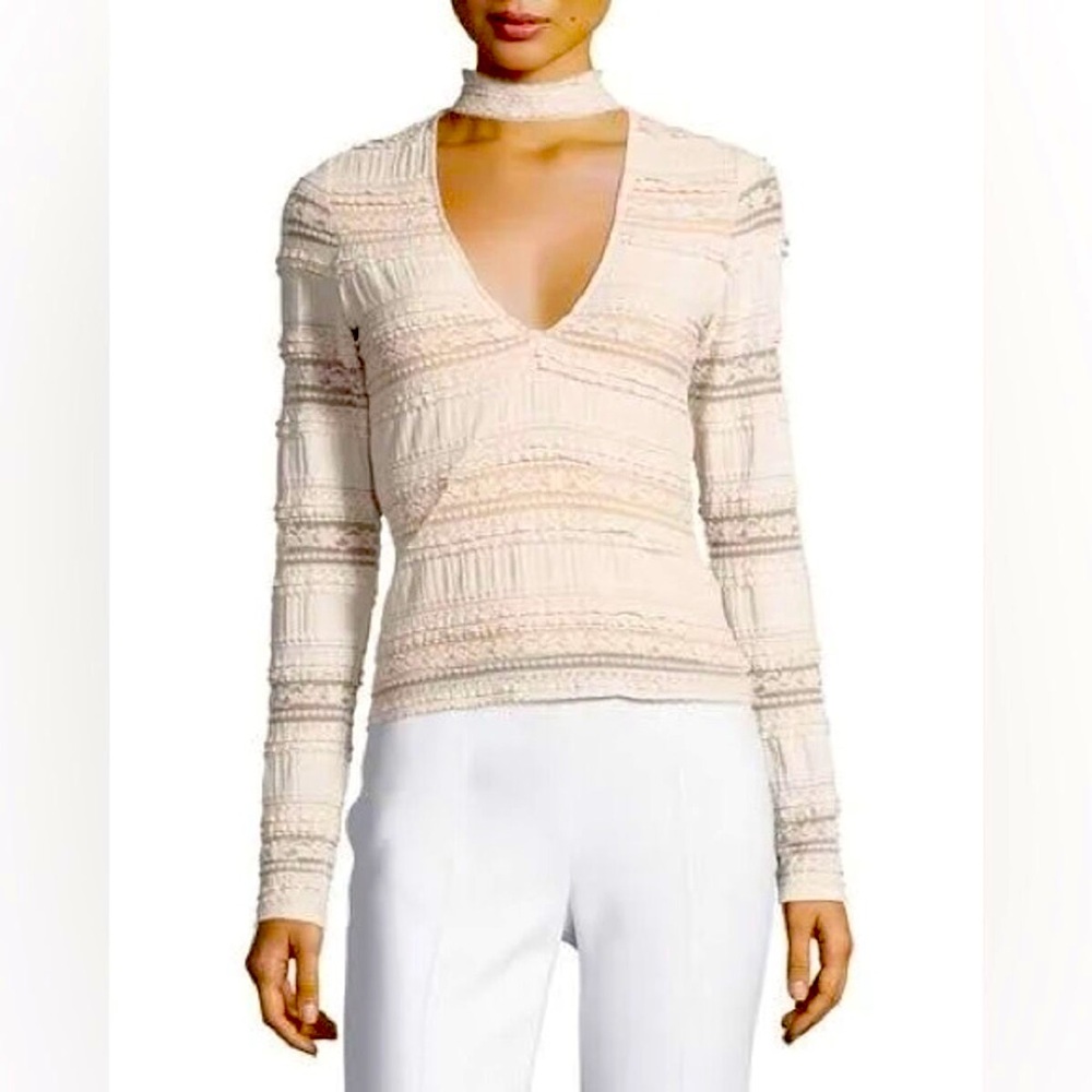 Cinq a Sept Cecily Lace Choker V-neck Top In Cinq Pink